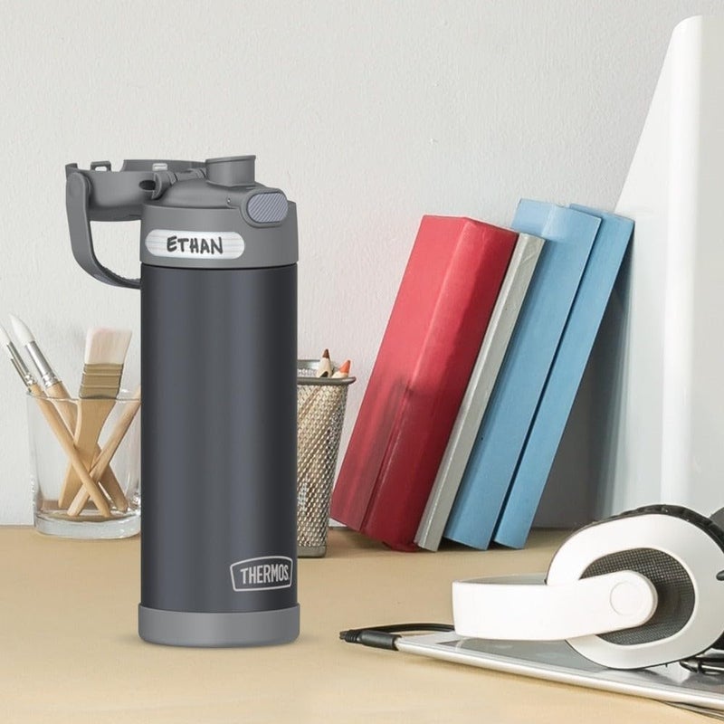 THERMOS FUNTAINER 16 Ounce Stainless Steel Vacuum Insulated Bottle with Wide Spout Lid, Matte Charcoal - Image 2
