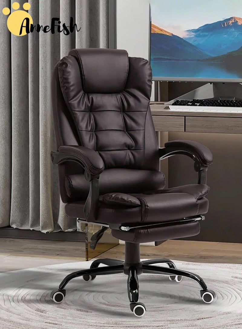 آن فش كرسي مكتب مريح للكمبيوتر مصنوع من جلد البولي يوريثان، كرسي دوار قابل للتعديل بارتفاع عالي الظهر مع تدليك بنقطتين - Image 2