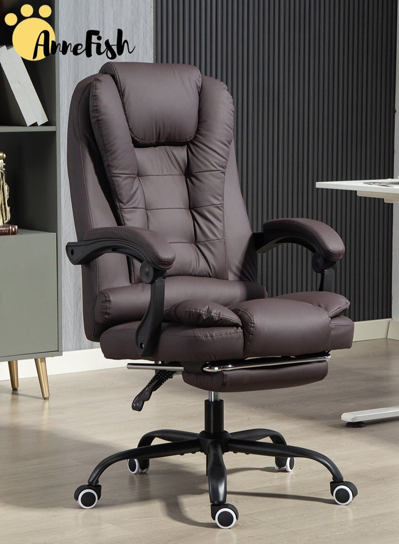 آن فش كرسي مكتب مريح للكمبيوتر مصنوع من جلد البولي يوريثان، كرسي دوار قابل للتعديل بارتفاع عالي الظهر مع تدليك بنقطتين - Image 1