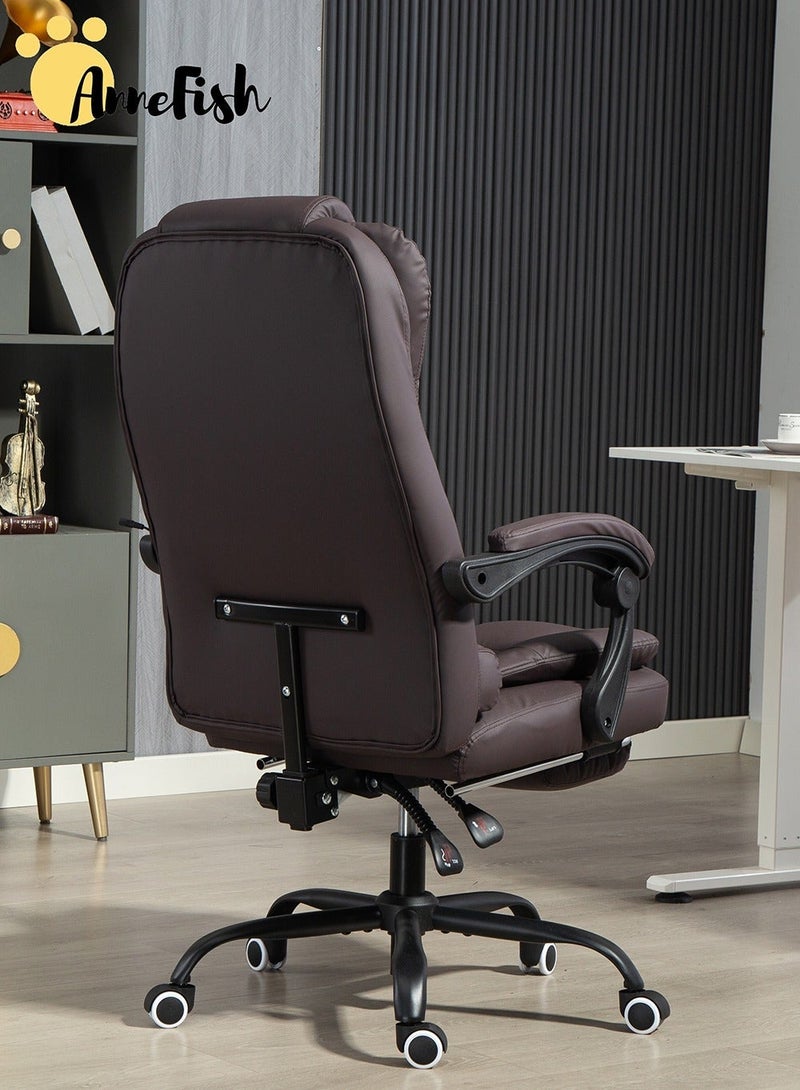 AnneFish Executive Ergonomic Cloud Office Chair Cat-Scratch-Resistant Leather Reclining Desk Computer Swivel Silent Wheel Adjustable Height High-Back Big Gaming Chair with Two Points Massage - Image 4