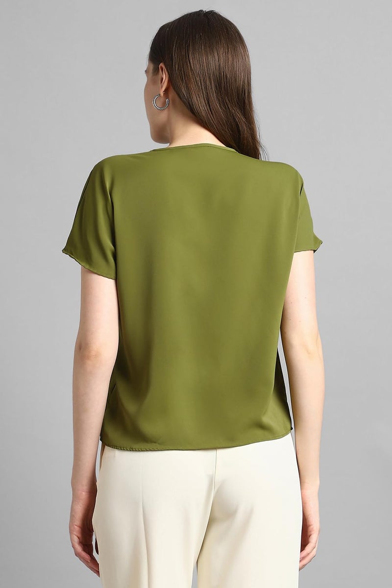 Van Heusen Women Polyester Solid Regular Fit T-Shirt (VWTSURGF164820_Olive, 2XL - Image 3