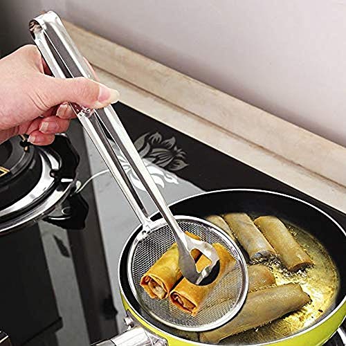 NFI essentials Stainless Steel 2 in 1 Fry Tool Filter Spoon Snack Strainer with Clip, Oil Frying Stainless Steel Mesh Kitchen Tool Ø9cm - Image 2