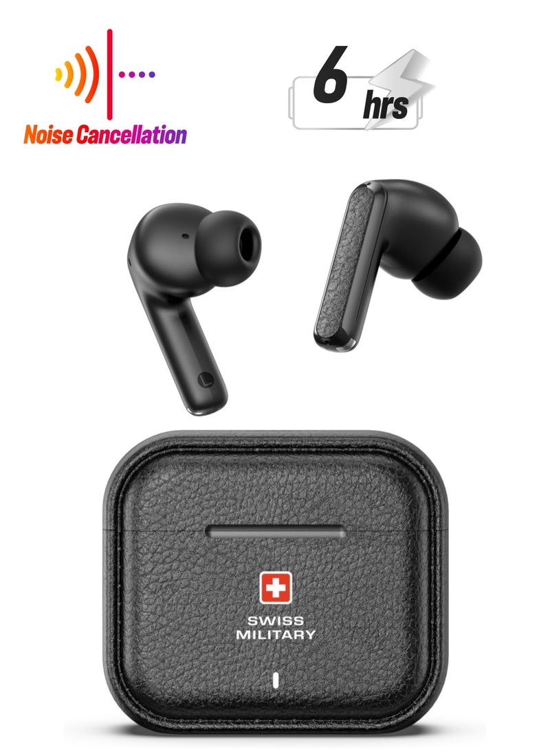 SWISS MILITARY - Swiss Military Victor RT75 PRO Active Noise Cancelling Earbuds - ENC & Transparency Mode, Hi-Res LDAC, Smart Touch Sensors, 180 Days Standby, 6Hr Music Time, Compatible with Android/iOS - Black - Image 1