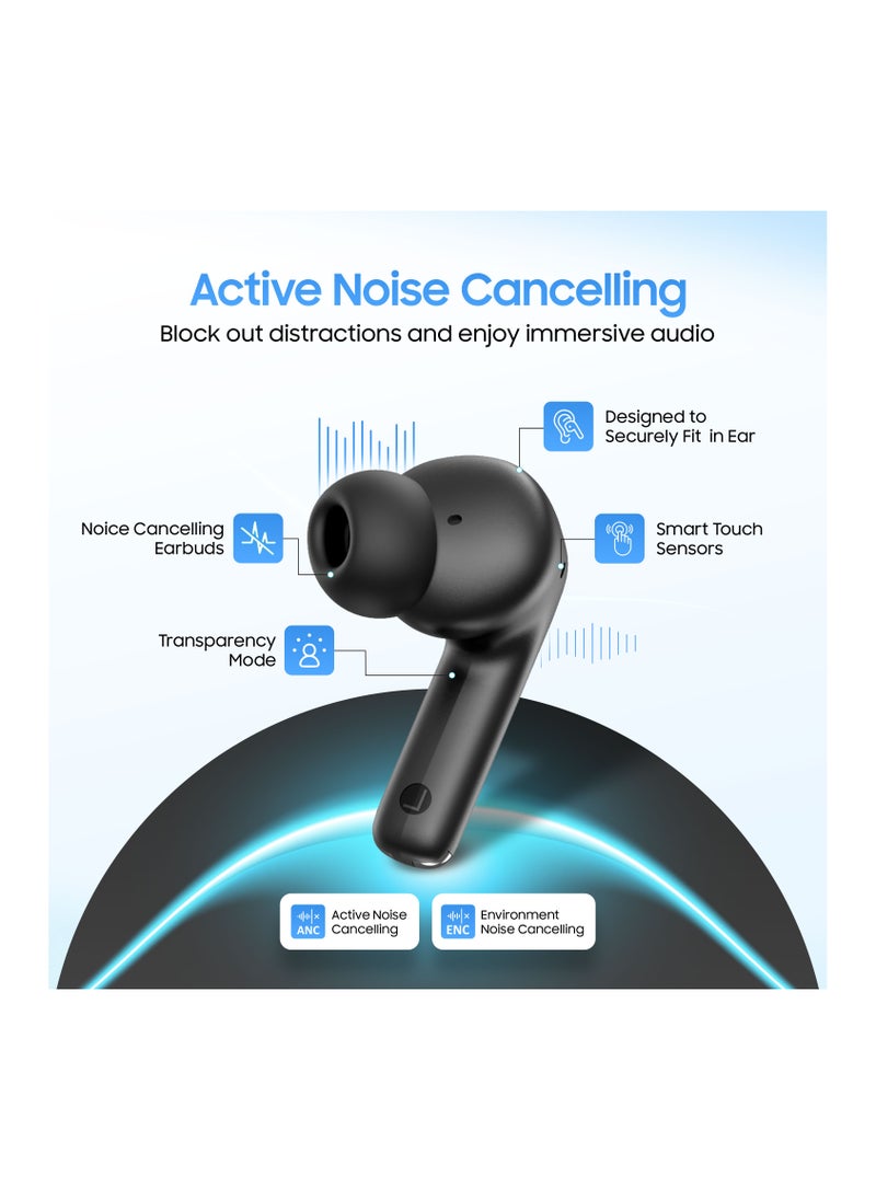 SWISS MILITARY - Swiss Military Victor RT75 PRO Active Noise Cancelling Earbuds - ENC & Transparency Mode, Hi-Res LDAC, Smart Touch Sensors, 180 Days Standby, 6Hr Music Time, Compatible with Android/iOS - Black - Image 1