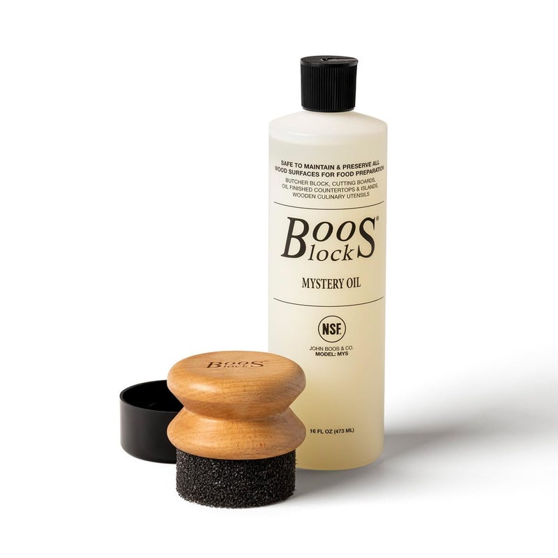 John Boos 2Piece Care Set 16 oz Mystery Oil  Round Beechwood Applicator  AllNatural Maintenance Formula for Butcher Blocks Cutting Boards Wooden Countertops  Wood Utensils