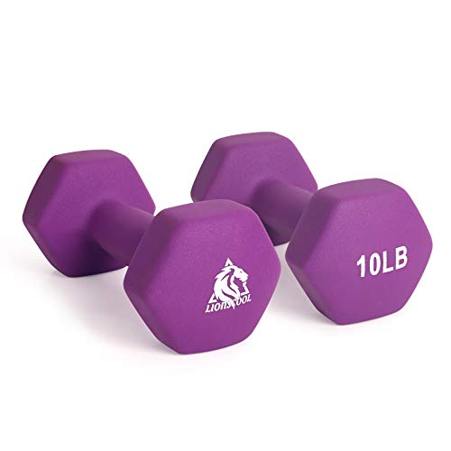 LIONSCOOL Neoprene Coated Dumbbell Weights (Purple 10lb Pair) - Image 1