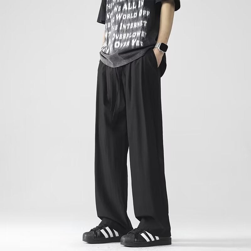 Hong Kong Style Casual Pants Thin Boys Fashion Brand Loose Straight Black Wide Leg Sports Pants - Image 4