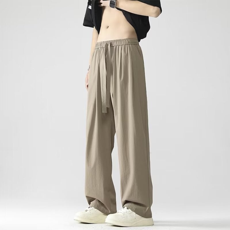 Hong Kong Style Casual Pants Thin Boys Fashion Brand Loose Straight Black Wide Leg Sports Pants - Image 2
