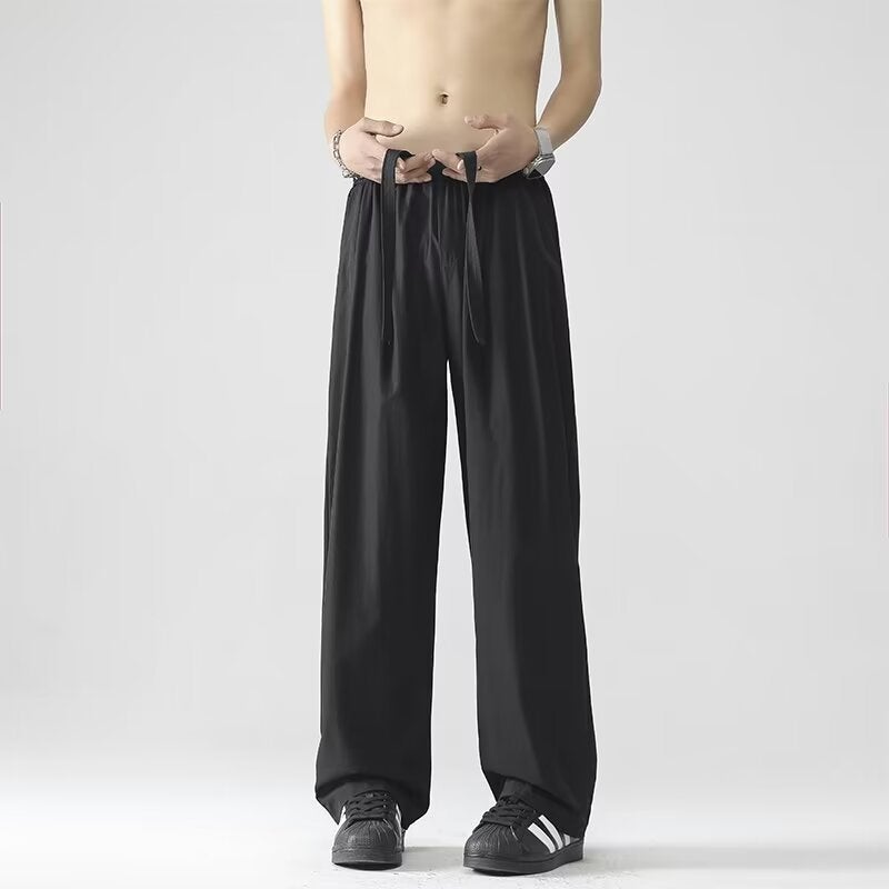 Hong Kong Style Casual Pants Thin Boys Fashion Brand Loose Straight Black Wide Leg Sports Pants - Image 3