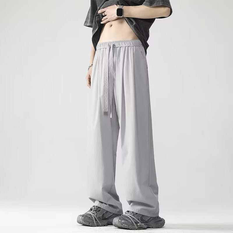Hong Kong Style Casual Pants Thin Boys Fashion Brand Loose Straight Black Wide Leg Sports Pants - Image 5