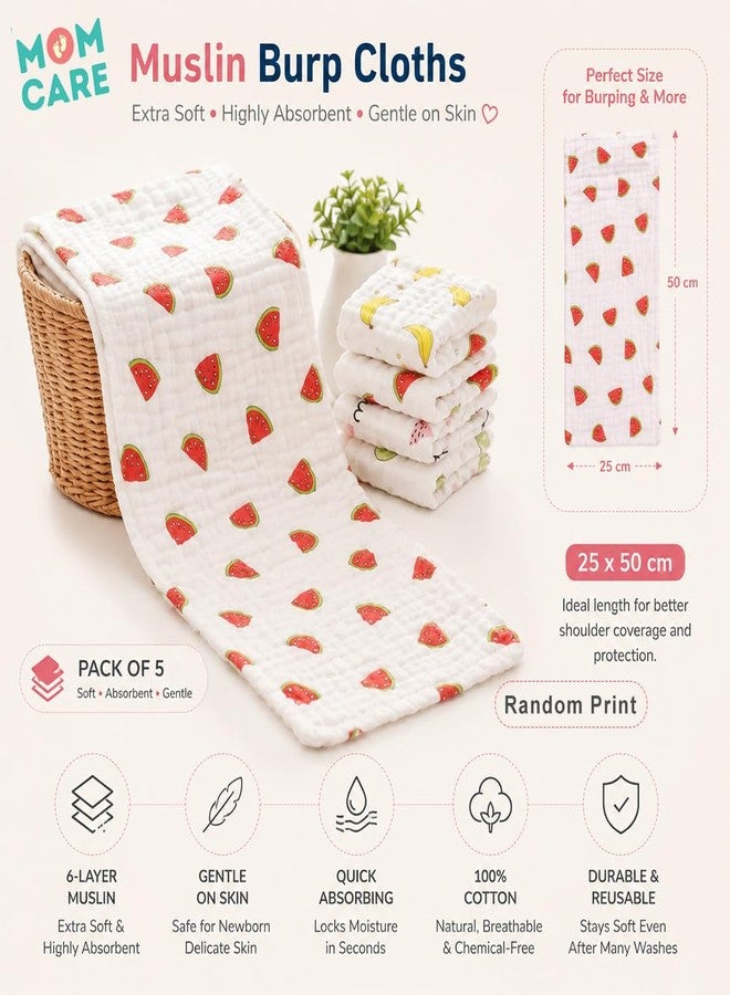 MOM CARE Muslin Burp Cloth for Baby | 6 Layer Soft Cotton Burping Cloth for Newborn Baby | Reusable Baby Towels, Washcloth, Hanky & Feeding Wipe for Infants Toddlers Pack of 5 - Image 5
