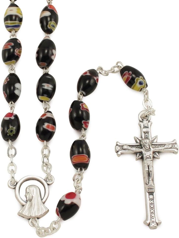 RosaryMart Rosary Murano Glass Black Millefiori Beads