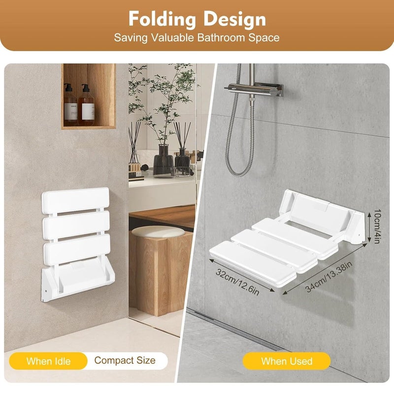 BATH GURU ABS Wall Mounted Bath Shower Chair Seat for Bathroom Foldable Shower Seat Bench with 130 Kg. Load Capacity Textured (ABS & Aluminium) Pack of 1 White - Image 2