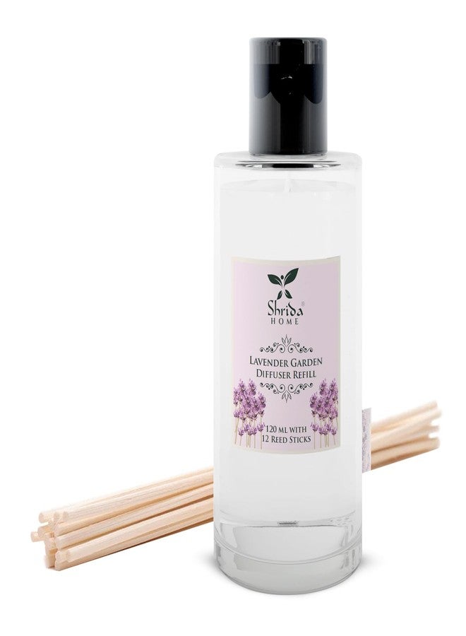 Shrida 120 ml Lavender Garden Reed Diffuser Refill, Includes 6 Rattan Reed Sticks, Long Lasting & Smoke-Free Room Freshener, Calming Lavender Aroma for Home, Bedroom, Living Room, Office, Toxin Free - Image 1
