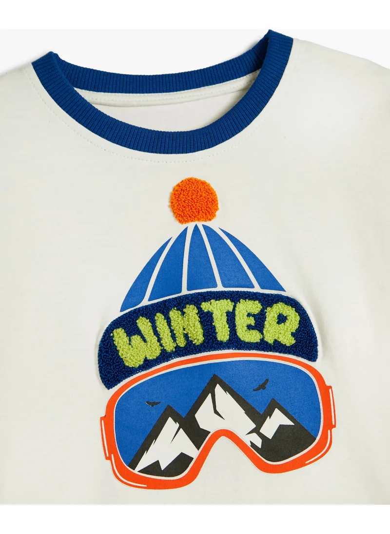 كوتون Sweatshirt Winter Themed Printed Long Sleeve Crew Neck
