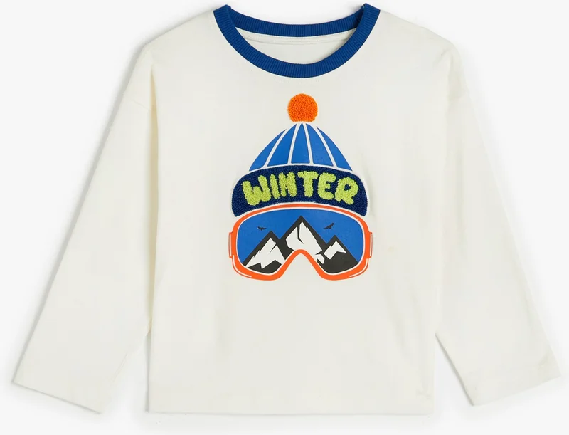 KOTON Sweatshirt Winter Themed Printed Long Sleeve Crew Neck