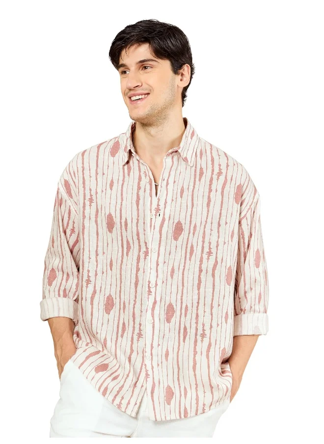 Beyoung Mauve Tie and Dye Printed Urban Shirt