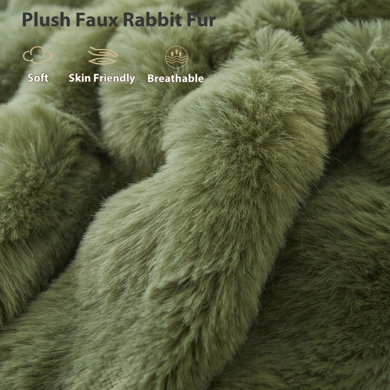LIFEREVO 2 Pieces Fluffy Faux Rabbit Fur Pillow Cases, Luxury Soft Plush Shaggy Bubble Pillowcases King Size with Zipper, Moss Furry Fuzzy Long Pillow Shams Adult Girls Kids Teens 20x36, Sage Green - Image 4