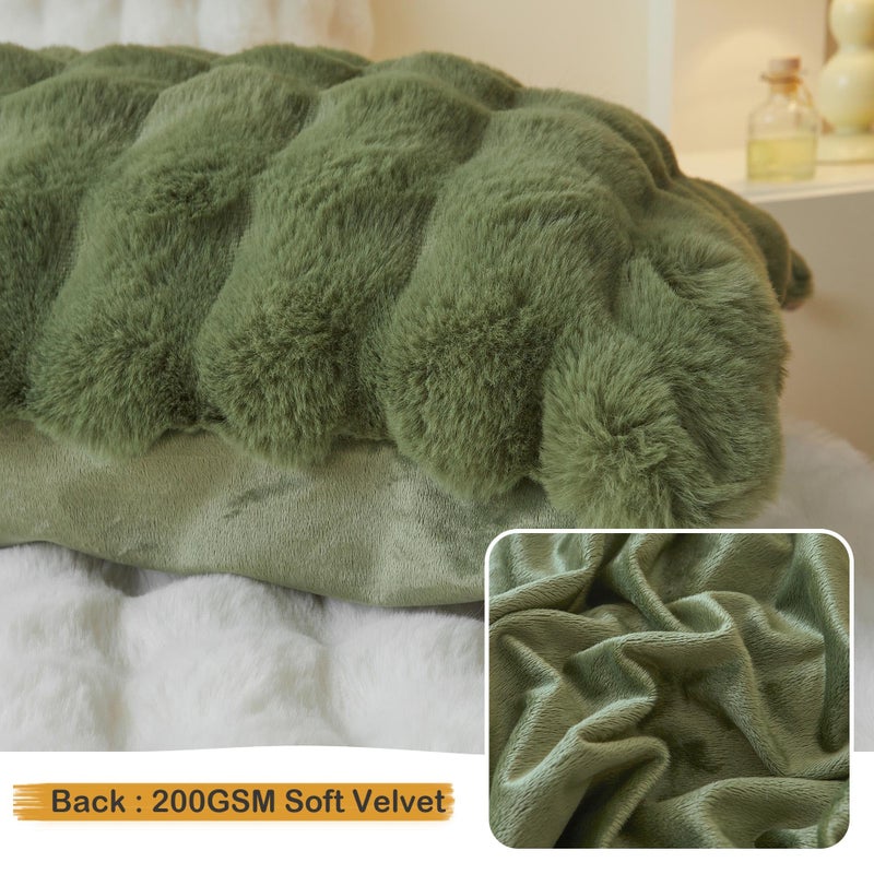 LIFEREVO 2 Pieces Fluffy Faux Rabbit Fur Pillow Cases, Luxury Soft Plush Shaggy Bubble Pillowcases King Size with Zipper, Moss Furry Fuzzy Long Pillow Shams Adult Girls Kids Teens 20x36, Sage Green - Image 5