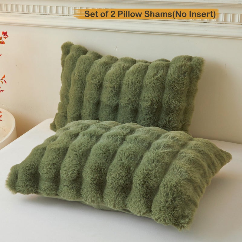 LIFEREVO 2 Pieces Fluffy Faux Rabbit Fur Pillow Cases, Luxury Soft Plush Shaggy Bubble Pillowcases King Size with Zipper, Moss Furry Fuzzy Long Pillow Shams Adult Girls Kids Teens 20x36, Sage Green - Image 2