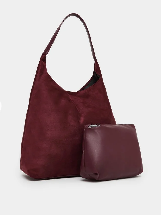 Burgundy Suede Hobo Bag with Pouch