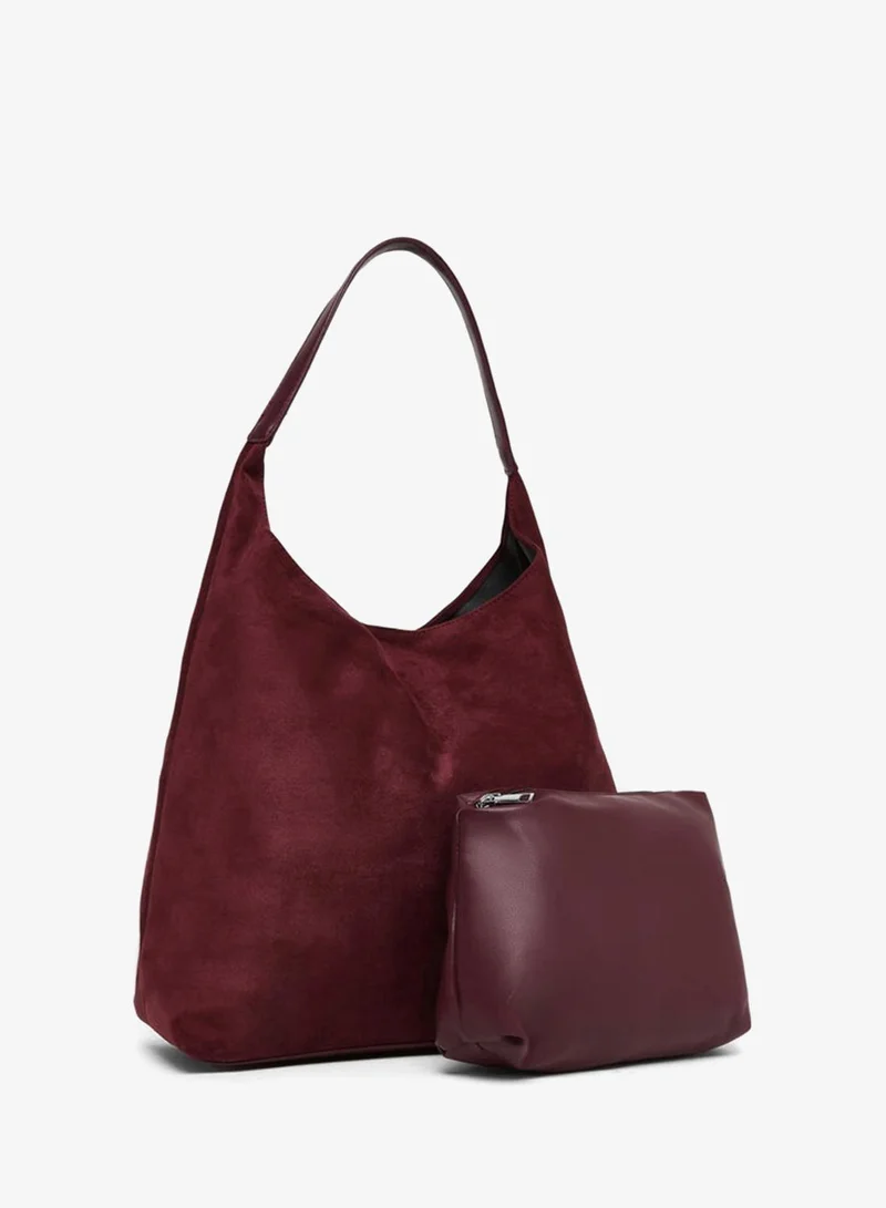 Styli Burgundy Suede Hobo Bag with Pouch