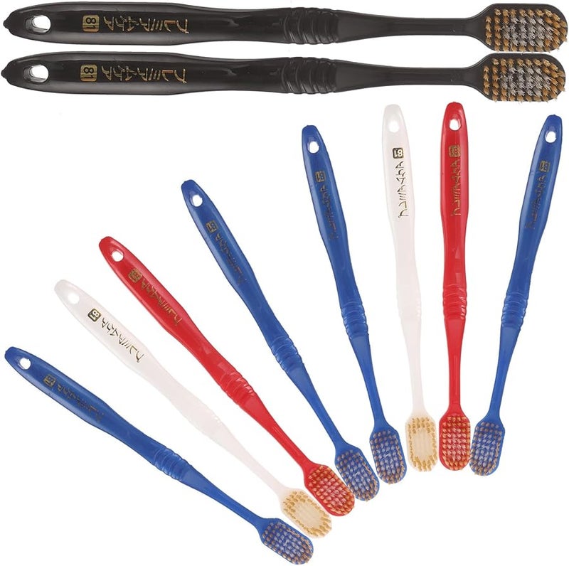 فرشاة أسنان بالفحم 10 قطع ألوان متنوعة شعيرات ناعمة لإزالة البلاك - Image 1