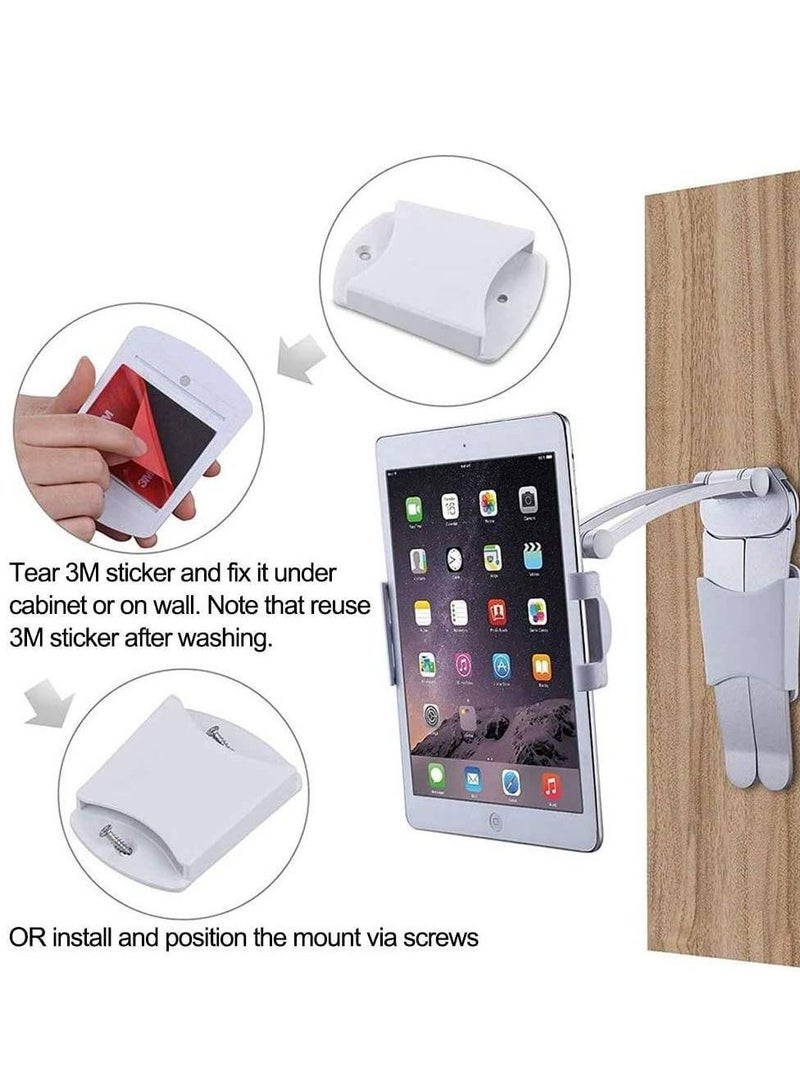 Kitchen Tablet Stand Wall Mount Adjustable, 2-in-1 Wall/Tabletop Desktop Recipe Holder for 4-11 Inch iPad Air Mini, iPhone 14 PRO Max XR X 6 7 8 Plus More Tablets (White) - Image 3