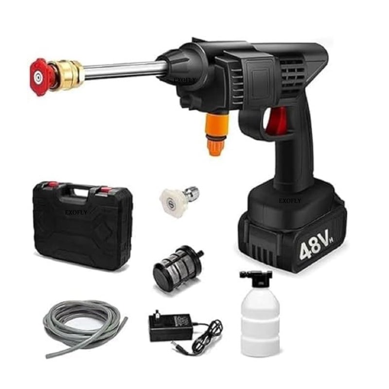 EXOFLY Wireless High Pressure Washer for Car Washing 48V Rechargeable Electric Pressure Washer Gun Machine Tool for Bike Cleaning Gardening with Adjustable 3 in 1 Nozzle and 5M Hose PipeWasher Kit - Image 1