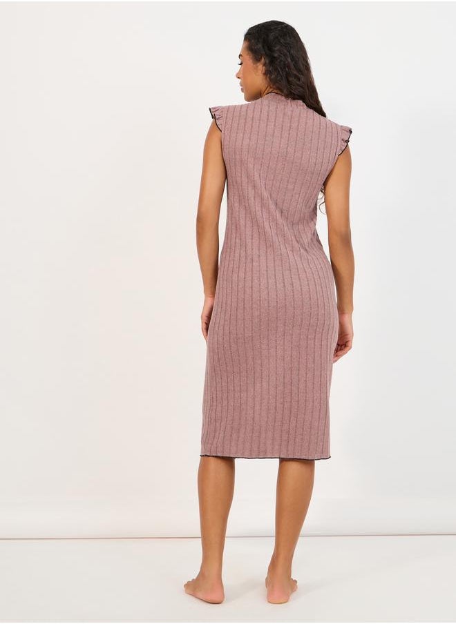 Styli Rib Contrast Edge Button Closure Nightshirt Dress  - Image 4
