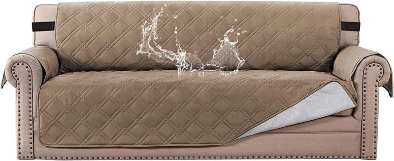 H.VERSAILTEX HVERSAILTEX 100 Waterproof Sofa Slipcover Washable Sofa Cover NonSlip Couch Cover for 3 Cushion Cover Furniture Protector for Pets Couch Slipcovers with Puppy Paw Silicone Backing Sofa Taupe  - Image 1