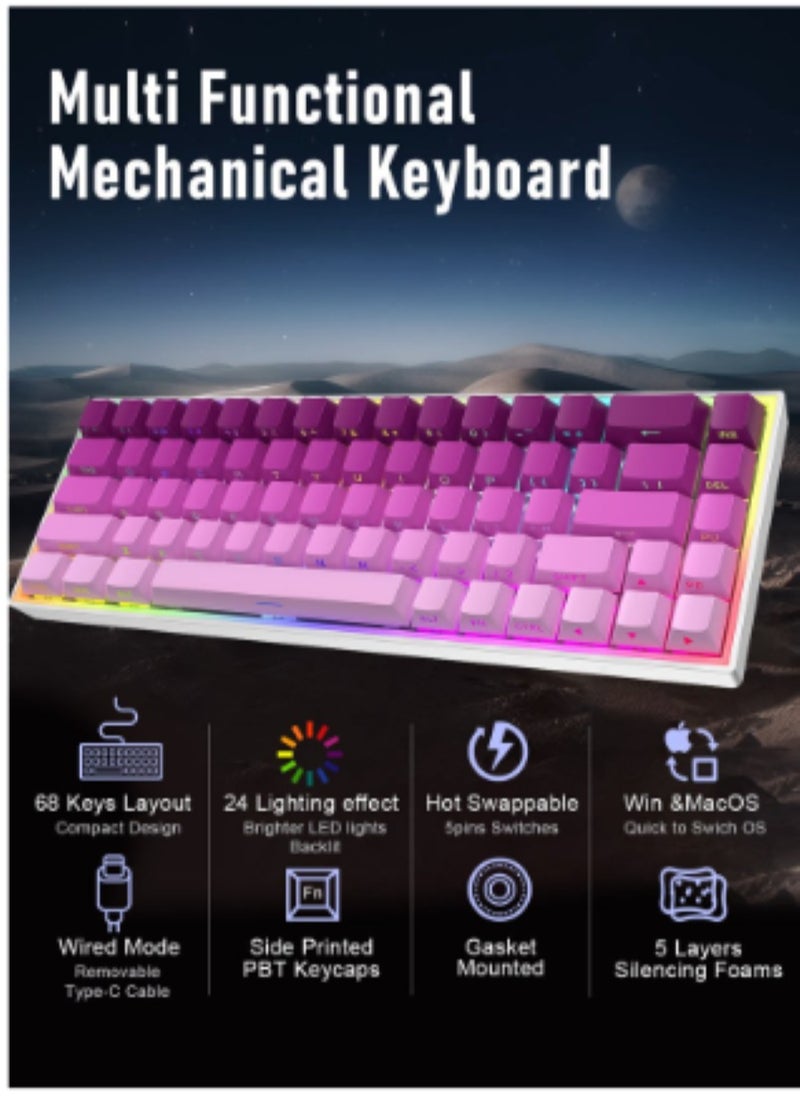Generic - Gaming Keyboard,68-Key Mechanical Keyboard, Blue Switches, Type-C Wired Connection, Multi-Color Mixed Backlight, PBT Keycaps, 100 Million Keystroke Lifespan, Compact Gaming Keyboard - Image 1
