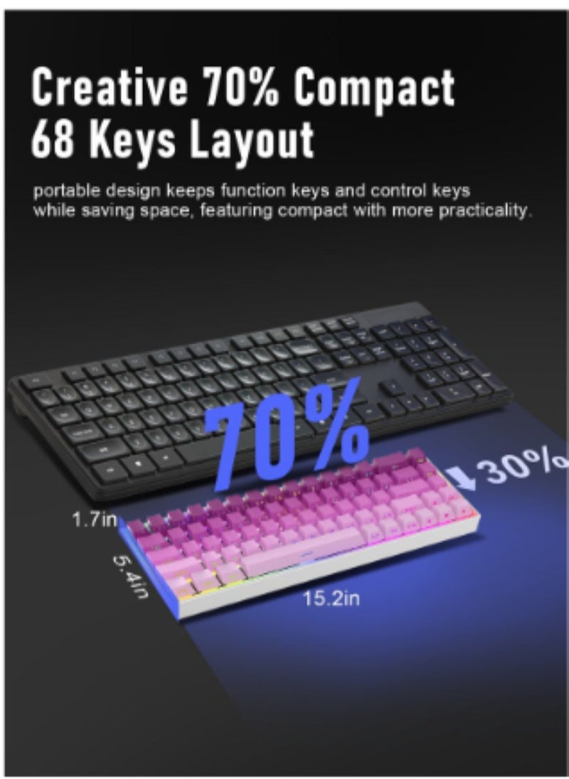 Generic - Gaming Keyboard,68-Key Mechanical Keyboard, Blue Switches, Type-C Wired Connection, Multi-Color Mixed Backlight, PBT Keycaps, 100 Million Keystroke Lifespan, Compact Gaming Keyboard - Image 1