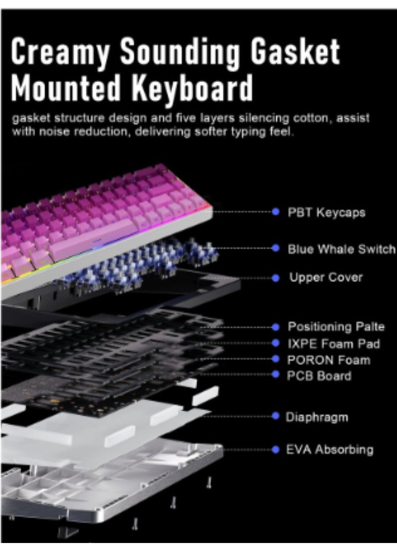 Generic - Gaming Keyboard,68-Key Mechanical Keyboard, Blue Switches, Type-C Wired Connection, Multi-Color Mixed Backlight, PBT Keycaps, 100 Million Keystroke Lifespan, Compact Gaming Keyboard - Image 1