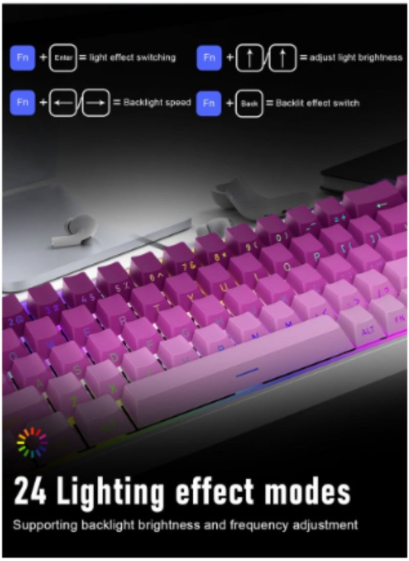 Generic - Gaming Keyboard,68-Key Mechanical Keyboard, Blue Switches, Type-C Wired Connection, Multi-Color Mixed Backlight, PBT Keycaps, 100 Million Keystroke Lifespan, Compact Gaming Keyboard - Image 1