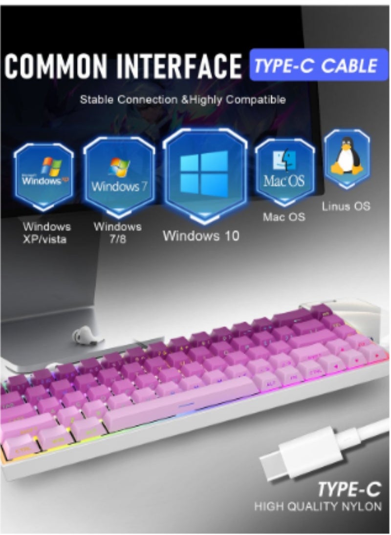 Generic - Gaming Keyboard,68-Key Mechanical Keyboard, Blue Switches, Type-C Wired Connection, Multi-Color Mixed Backlight, PBT Keycaps, 100 Million Keystroke Lifespan, Compact Gaming Keyboard - Image 1