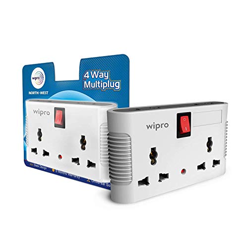Wipro 4 Way Multiplug Adaptor with 2 Universal Sockets |Inbuilt Surge Protection & Power supply Indicator | Compact & Light weight | 6Amp Multiplug socket for Home, Office | Pack of 1 (White) - Image 2