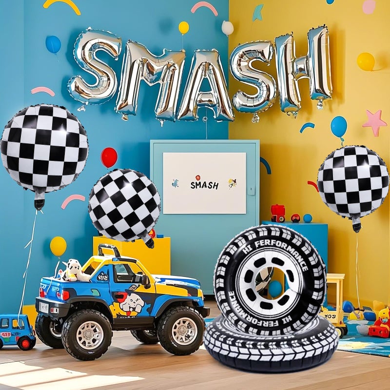 Golray 145Pcs Monster Truck Birthday Decorations Machines Party Decoration with Truck Theme Balloon Garland Arch Kit Wheel Foil Balloon Backdrop Cake Topper Baby Shower Truck Birthday Supplies for Boys - Image 5