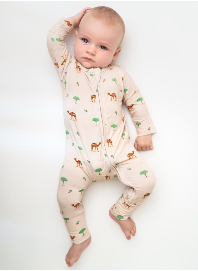 Hushabye – Zippered Baby Sleepsuit – Bamboo – Camel - Image 1