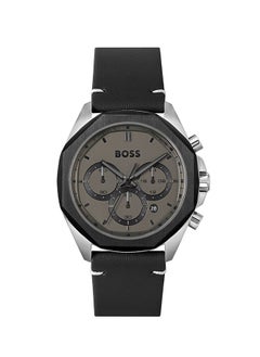 Men Chronograph Round Shape Leather Wrist Watch 44 mm