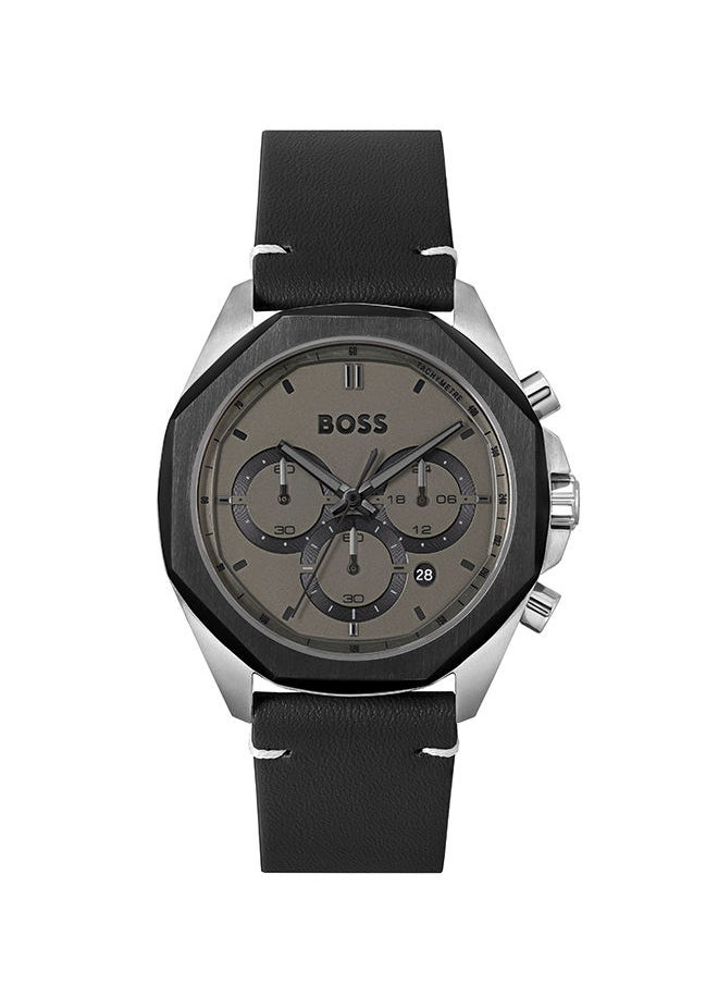 HUGO BOSS - Men Chronograph Round Shape Leather Wrist Watch 44 mm - Image 1