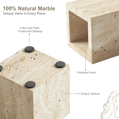 Zilukar Real Natural Travertine Marble Toothbrush Holder & Pen Holder & Makeup Brush Holder & Utensil Holder, Genuine Stone Rectangular Bathroom Tumbler Cup, Durable Office & Home Countertop Organizer - Image 3