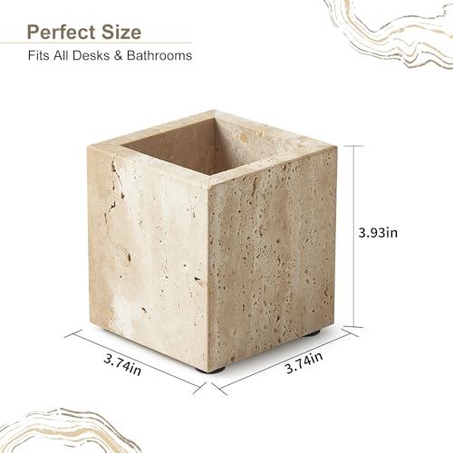 Zilukar Real Natural Travertine Marble Toothbrush Holder & Pen Holder & Makeup Brush Holder & Utensil Holder, Genuine Stone Rectangular Bathroom Tumbler Cup, Durable Office & Home Countertop Organizer - Image 2