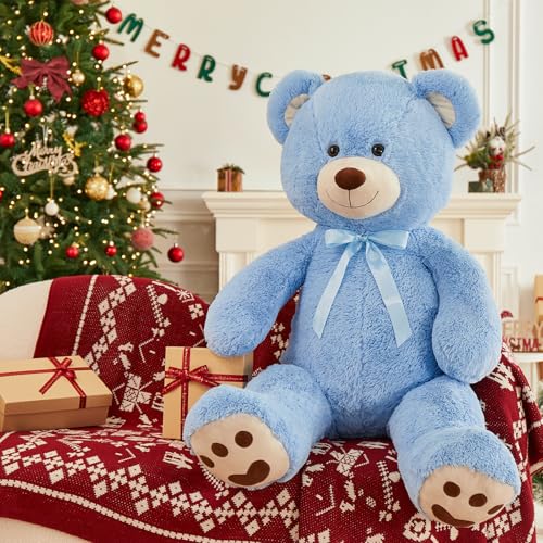 MorisMos 47inch Giant Teddy Bear Stuffed Animal 4ft Big Teddy Bear Plush for Baby Shower Life Size Stuffed Bear Gifts for Kids Girls Girlfriend Women on Valentine Christmas BirthdayBlue - Image 5