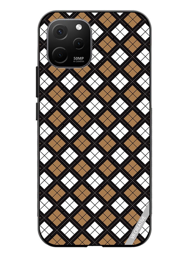 VR CREATIVE Protective Case Cover For Huawei Nova Y61 Black White Brown Checkered Pattern Design Multicolour - Image 1
