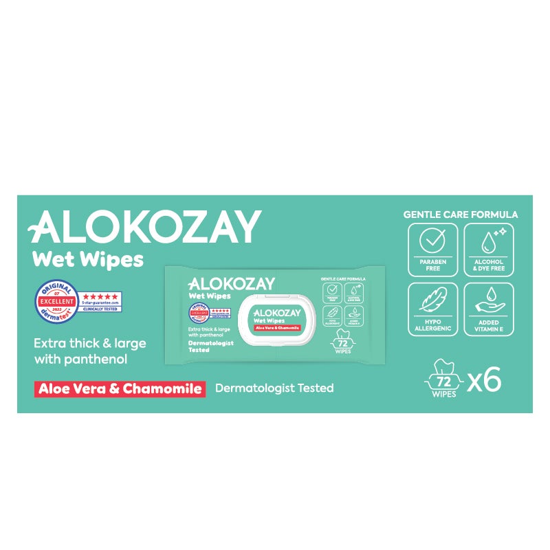 Alokozay Baby Wet Wipes Aloe-Vera And  Camomile 6 x 72 Wipes - Image 1