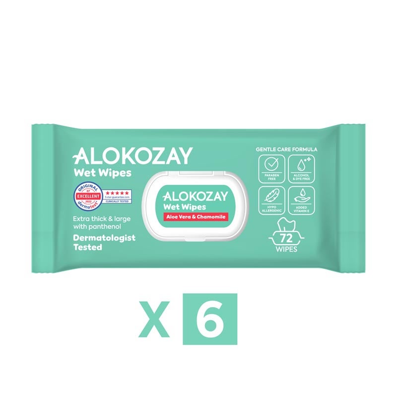 Alokozay Baby Wet Wipes Aloe-Vera And  Camomile 6 x 72 Wipes - Image 2