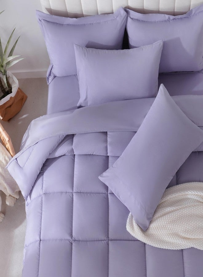 DOWNCOOL Queen Comforter Set, 7Pcs Bedding Sets Queen Purple, All Season Down Alternative Bed in a Bag Queen with Comforter, Flat Sheet, Fitted Sheet, 2 Pillow Shams & 2 Pillowcases - Image 3