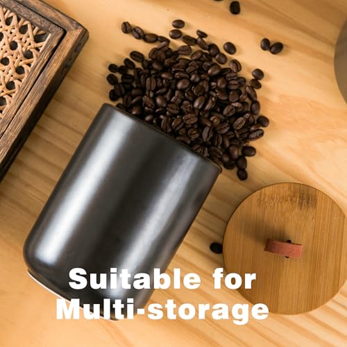 Kendiis Black Ceramic Canister Set, 3pcs Ceramic Kitchen Canisters for Countertop with Airtight Wood Lids, Large Flour and Sugar Containers for Coffee, Tea, Spice - Image 2