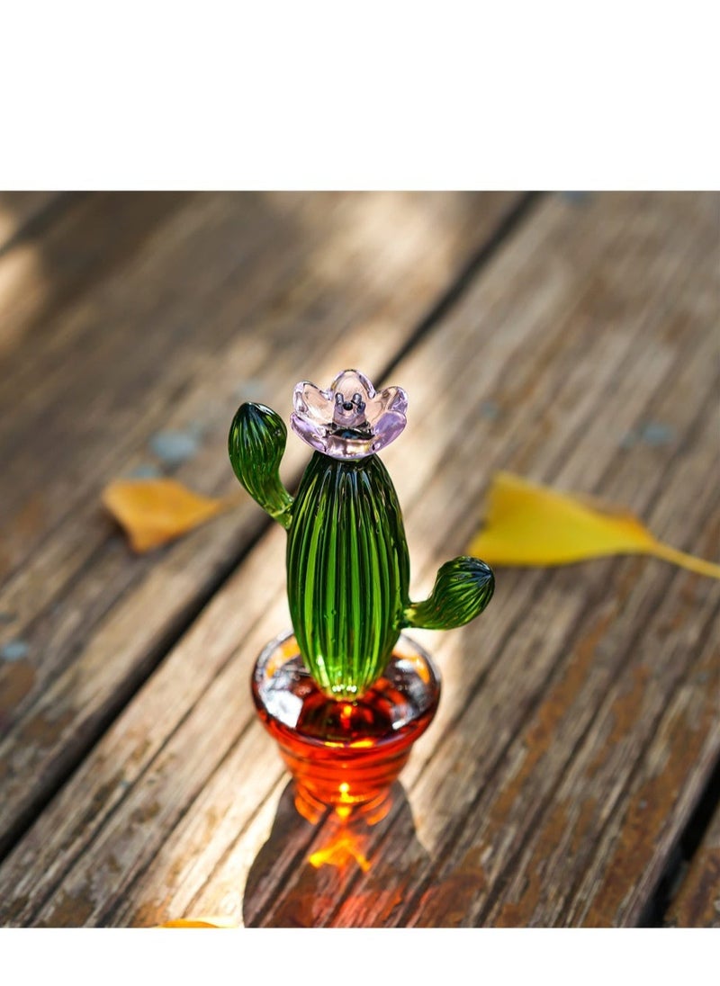 Handmade Blown Glass Art Cactus  Crystal Miniature Cactus Figurines Home Office Desk Tabletop Simulation Plants Decorations Car Inner Ornaments(4.3inch) - Image 3